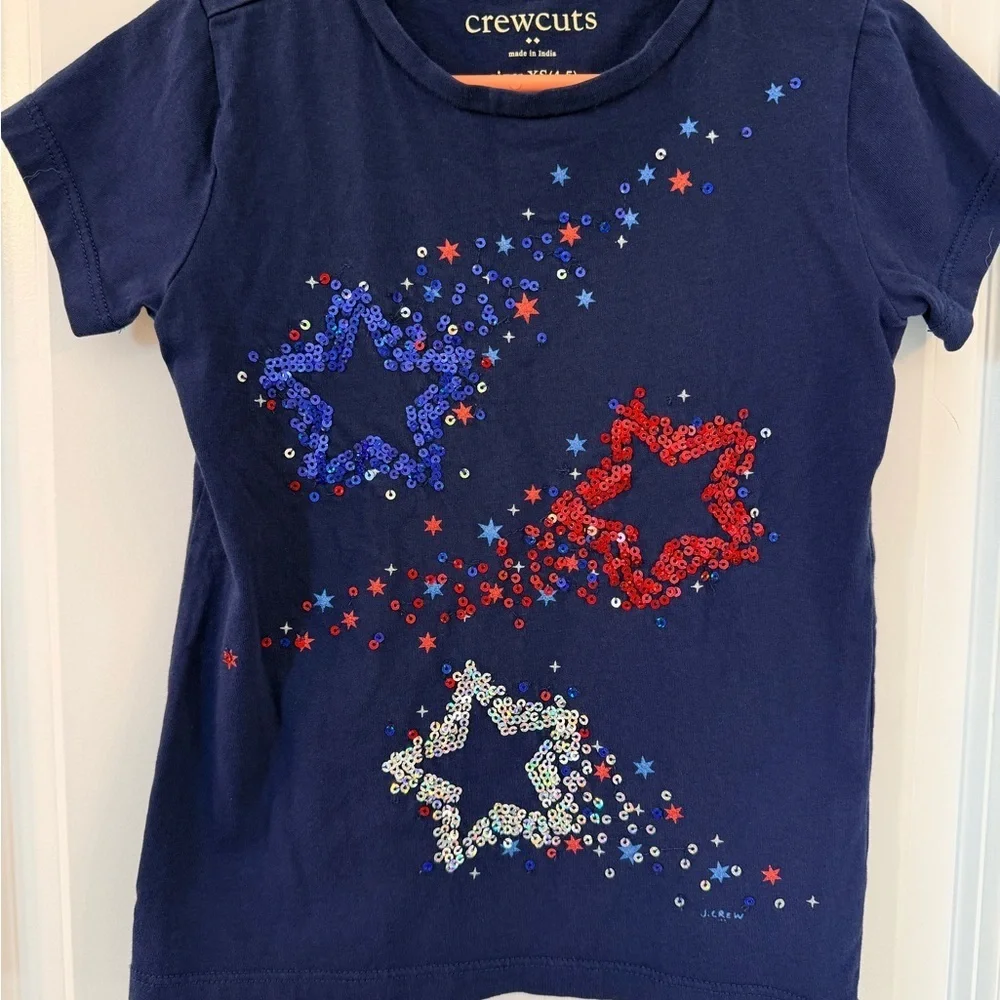 crewcuts Kids Navy Star Sequin Tee - Red, Blue & White Stars (XS-4/5) - Picture 5 of 5